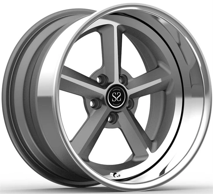 5X114.3 18x7.0 و 18x9.5 رینگ سفارشی 3-PC لبه جلا، دیسک خاکستری برای فورد موستانگ
