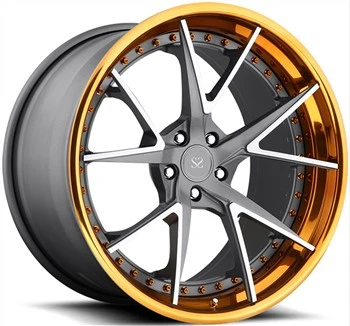 Maserati Quattroporte سفارشی {{0}}رینگ های آهنگری کامپیوتر لب جلا داده شده طلایی و صورت خاکستری مات 21x9.0 و 21x12